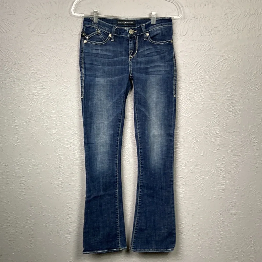 Rock & Republic Blue Kasandra Bling Pocket Jeans Women's Size 2 - Picture 3 of 16